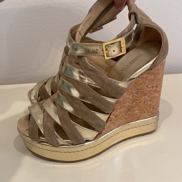 Jimmy Choo Wedges size 36 EEUC Worn Once Metallic Suede - Picture 5 of 7